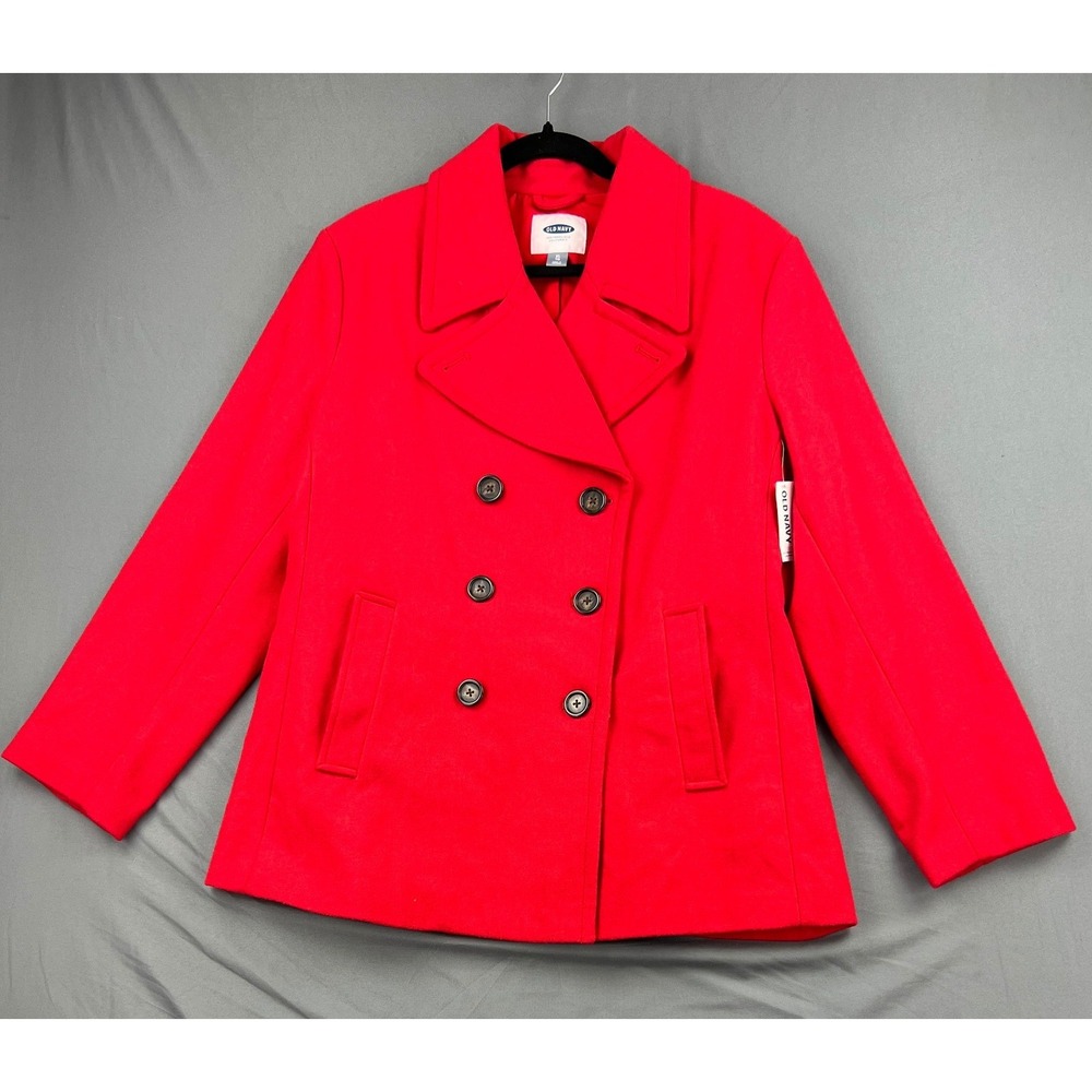 Old Navy Pea Coat Womens XL Red Wool Blend Double Breasted Jacket NWT New